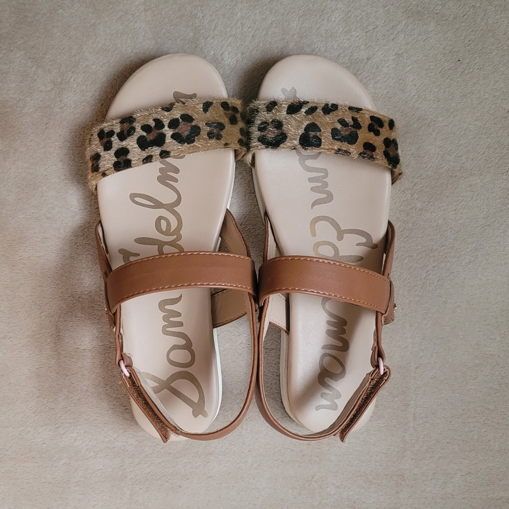 Sam Edelman Big Girl Brown Leopard Andrea Dionne Sandal Wedge Saddle Size 4